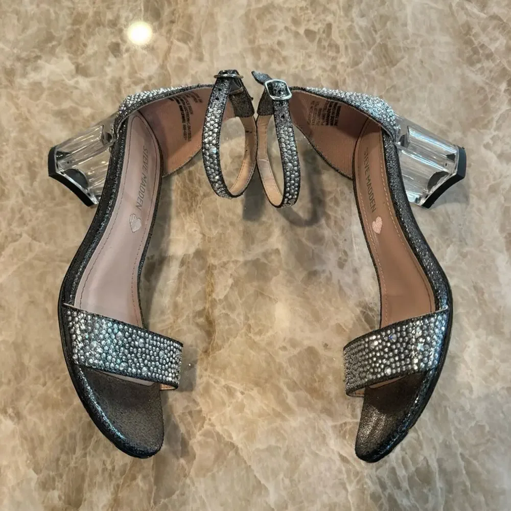 Steve Madden Kids Rhinestone Ankle Strap Heeled Sandals size 2 kids